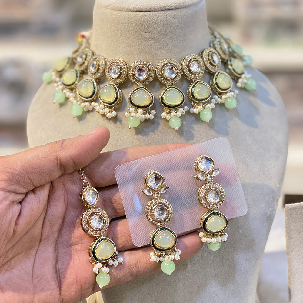 Hira Collections Glamorous Kundan And Pota Stone Pearl Choker Necklace Set
