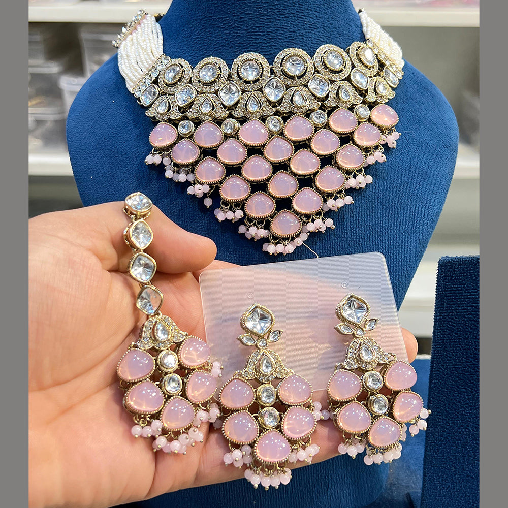 Hira Collections Glamorous Kundan And Pota Stone Pearl Choker Necklace Set