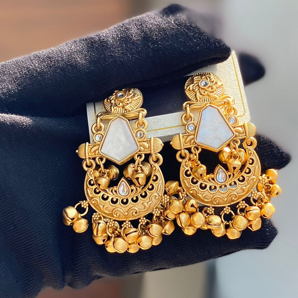 Hira Collections Luxury Kundan Stone And Ghungroo Dangler Earrings