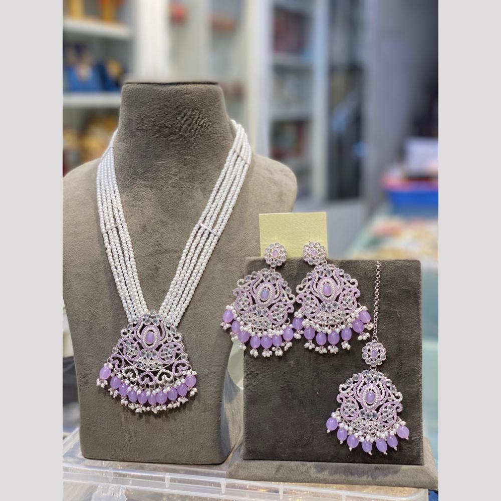 Hira Collections Elegant Crystal Stone Beads And Pearl Long Necklace Set