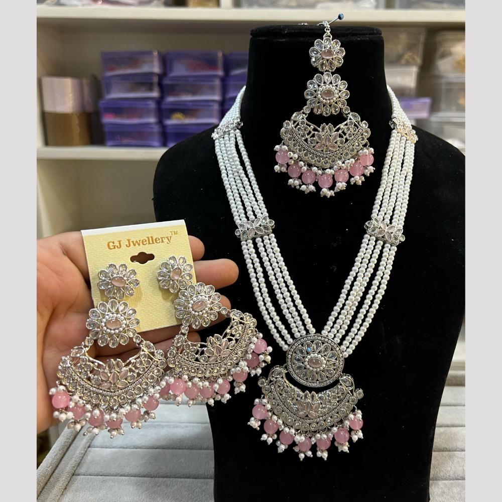 Hira Collections Elegant Crystal Stone Beads And Pearl Long Necklace Set