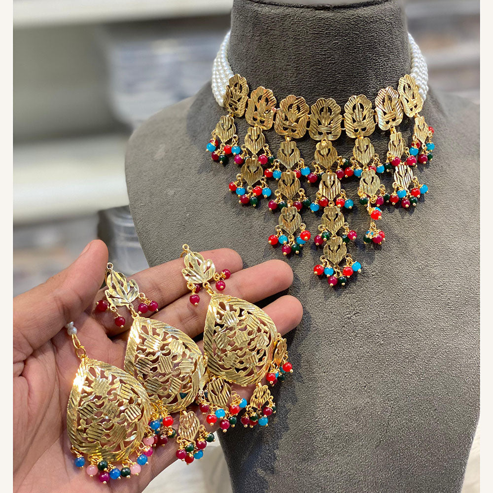 Hira Collections Exclusive Pearl And Beads Choker Necklace Set