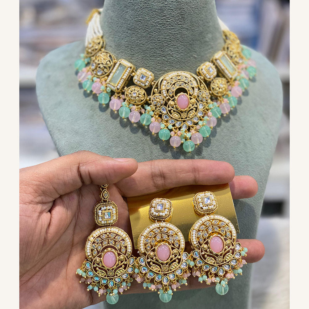Hira Collections Exclusive Kundan Stone Pearl And Beads Choker Necklace Set