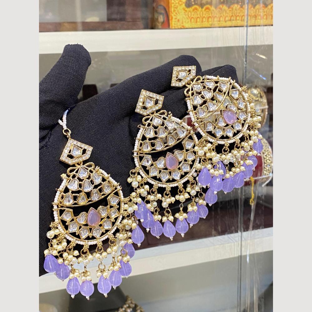 Hira Collections Royal Kundan Pearl And Beads Earrings With Elegant Maangtikka Set