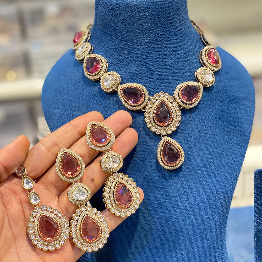 Hira Collections Classic Kundan Stone And Pota Stone Necklace Set
