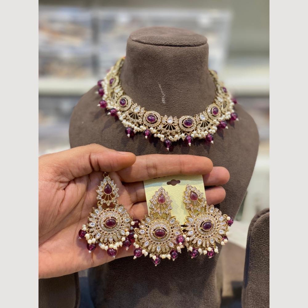 Hira Collections Classic Pota Stone And Pearl Choker Necklace Set
