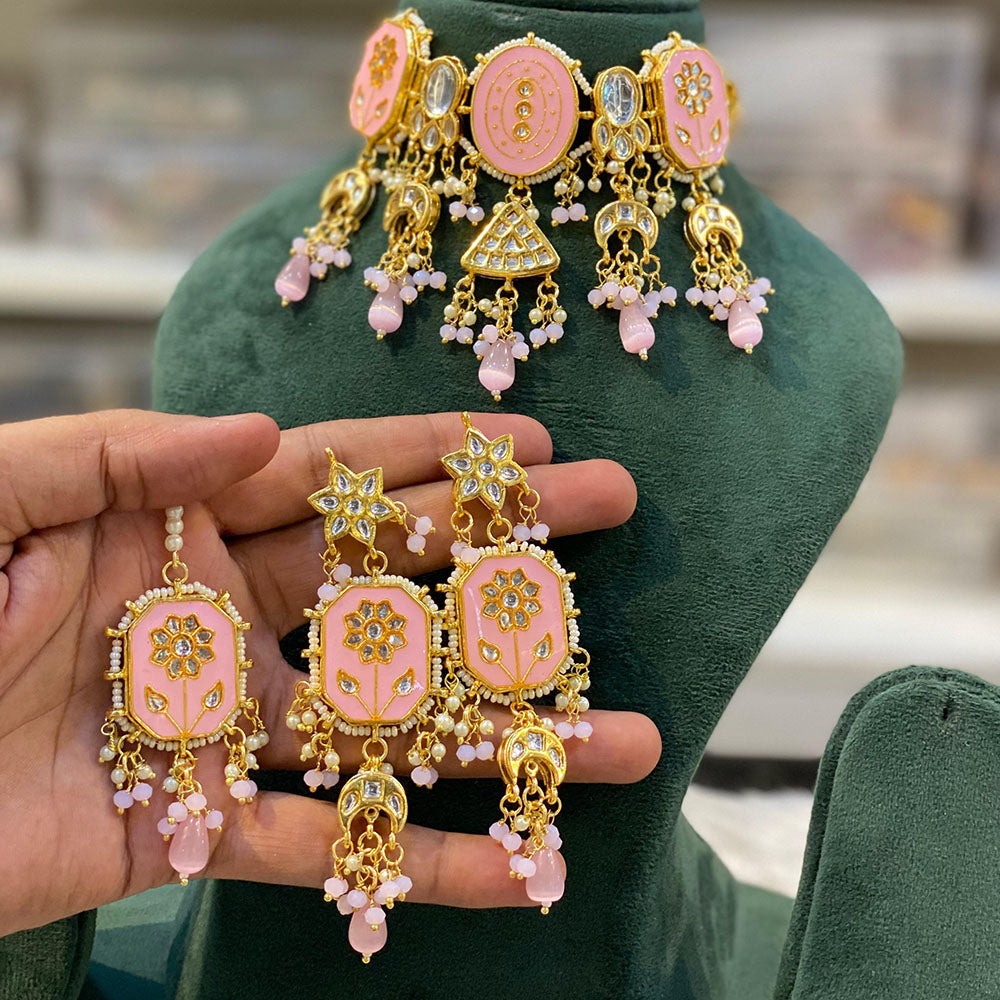 Hira Collections Traditional Kundan And Beads Meenakari Designer Choker Necklace Set