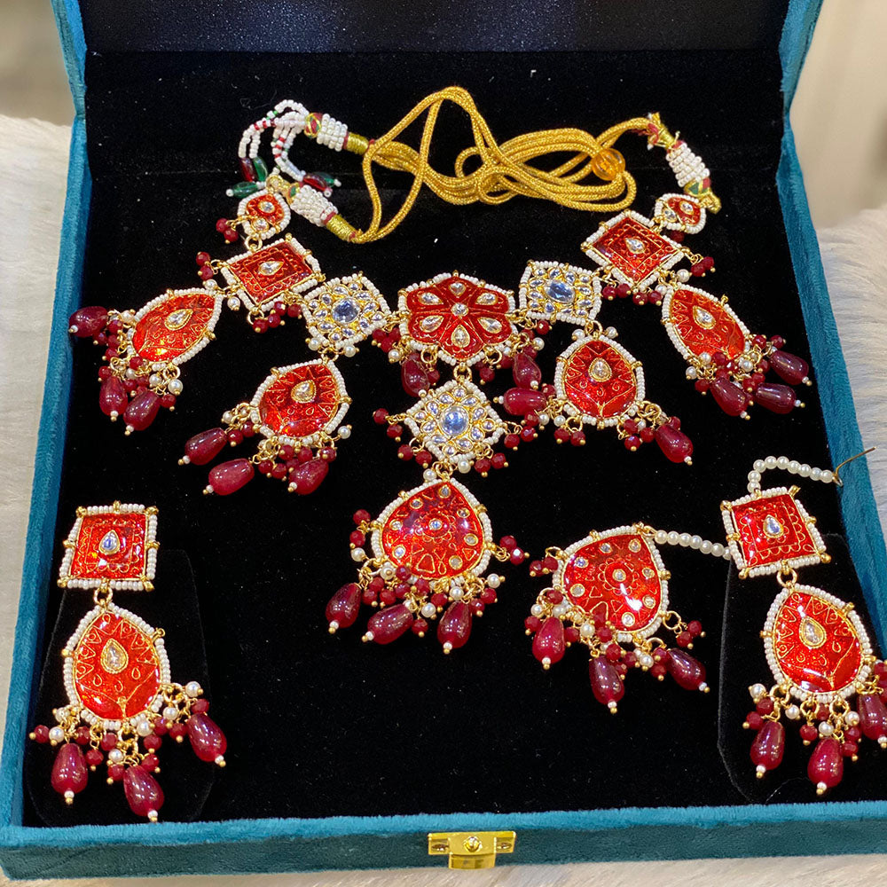 Hira Collections Traditional Kundan And Beads Meenakari Designer Choker Necklace Set
