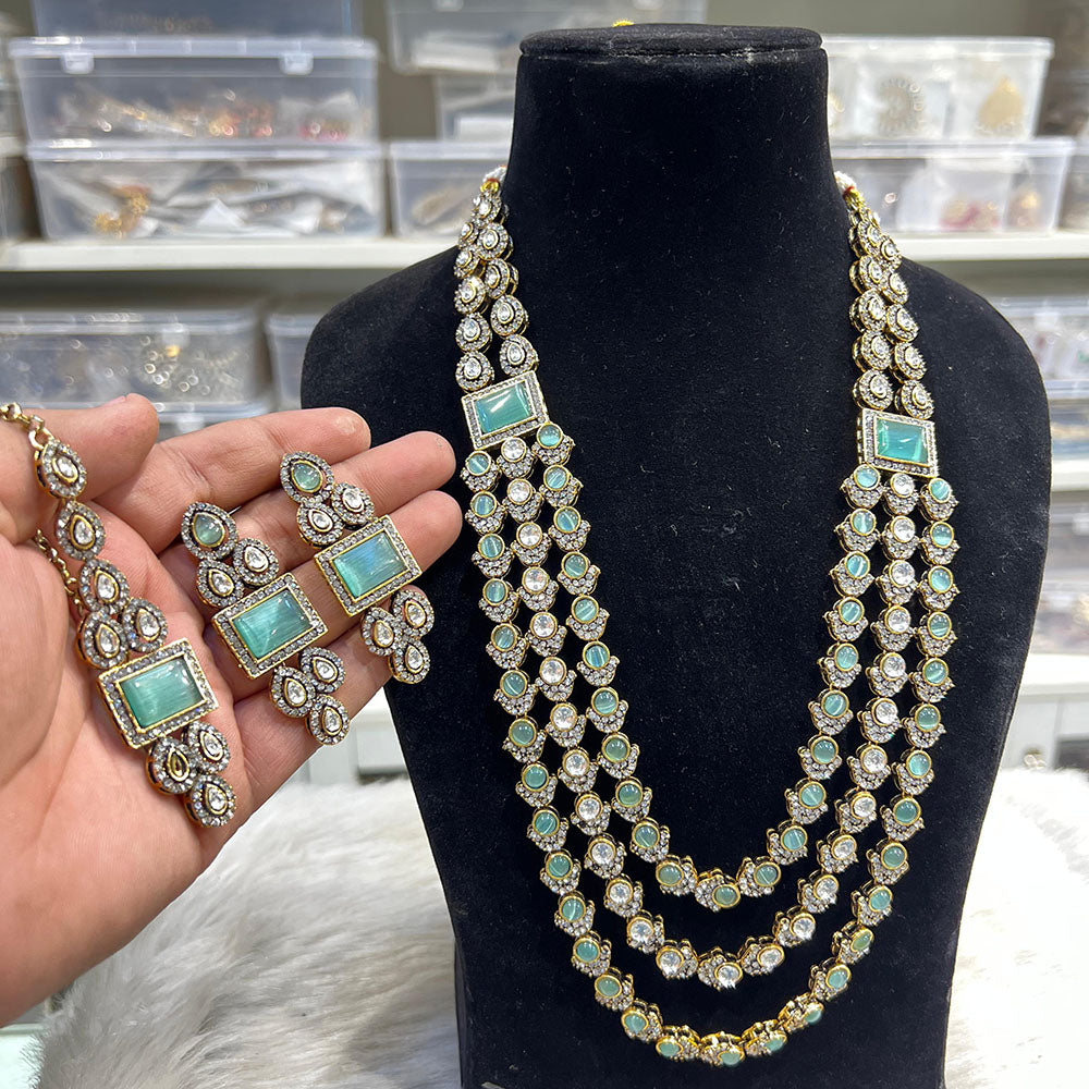 Hira Collections Ethnic Designer Pota Stone And Austrian Stone Long Necklace Set