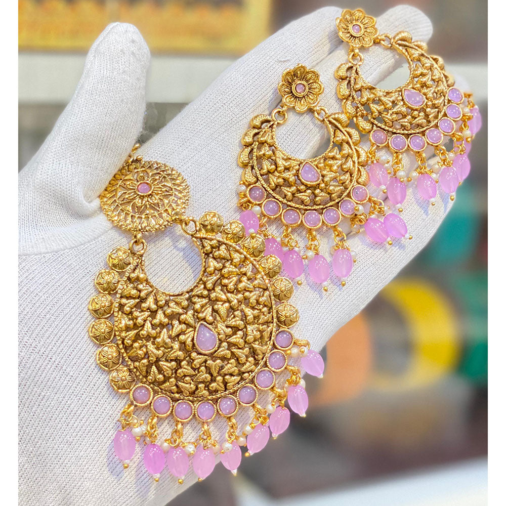 Hira Collections Royal Pota Stone And Beads Earrings With Elegant Maangtikka Set