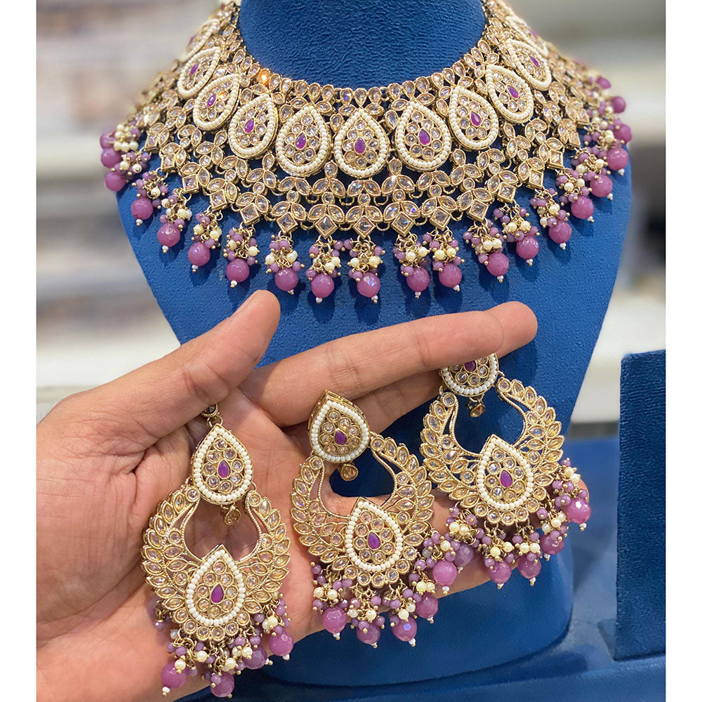 Hira Collections Crystal Stone And Beads Choker Necklace Set