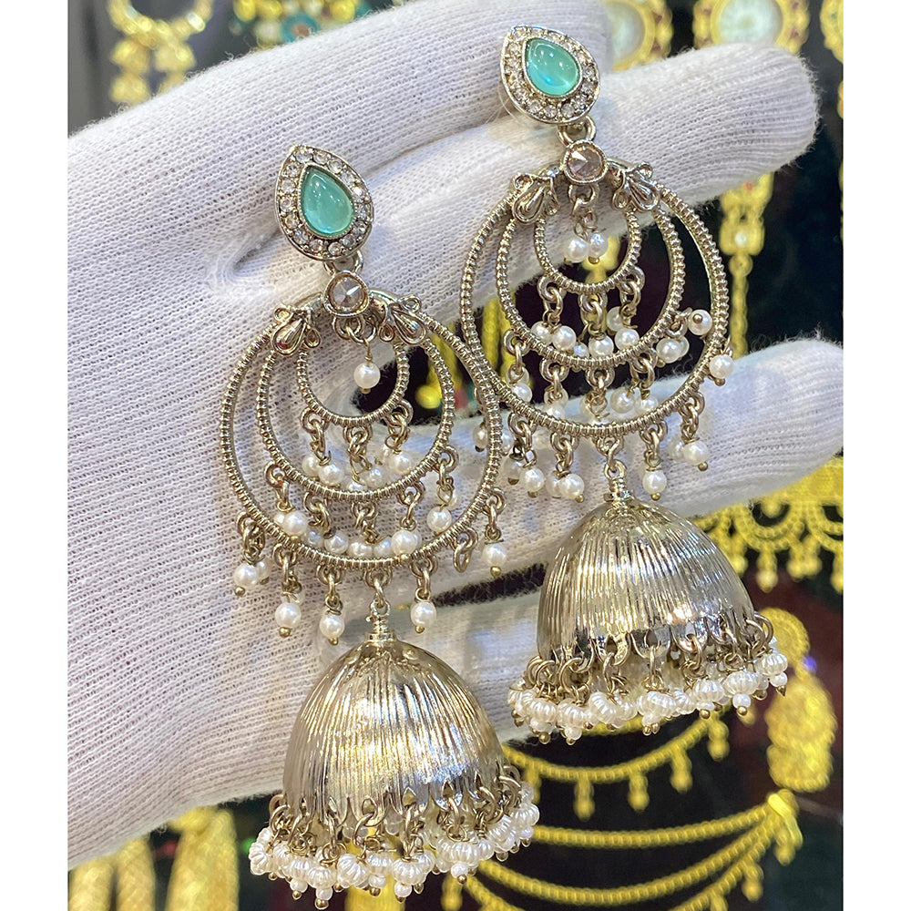 Hira Collections Fashionable Pota Stone And Pearl Jhumki Earrings