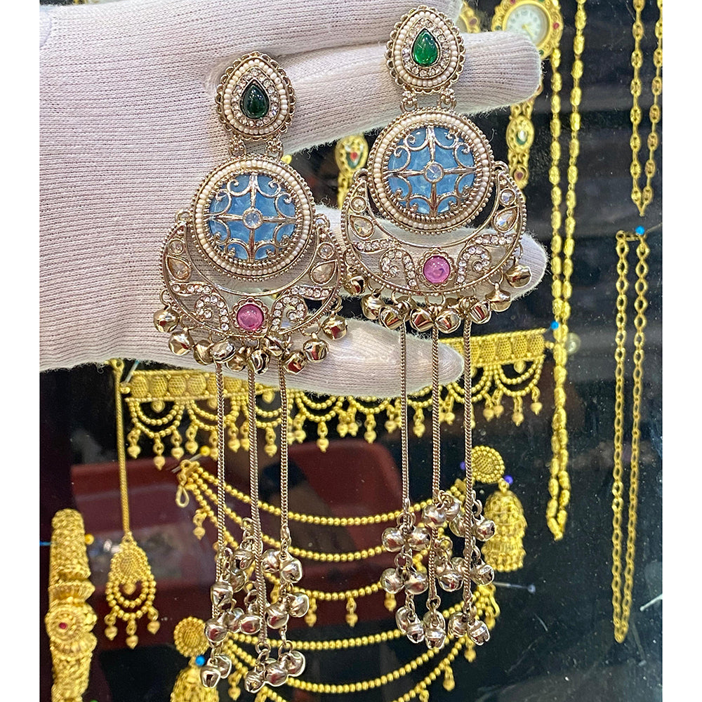 Hira Collections Ethnic Pota Stone And Ghungroo Kashmiri Dangler Earrings