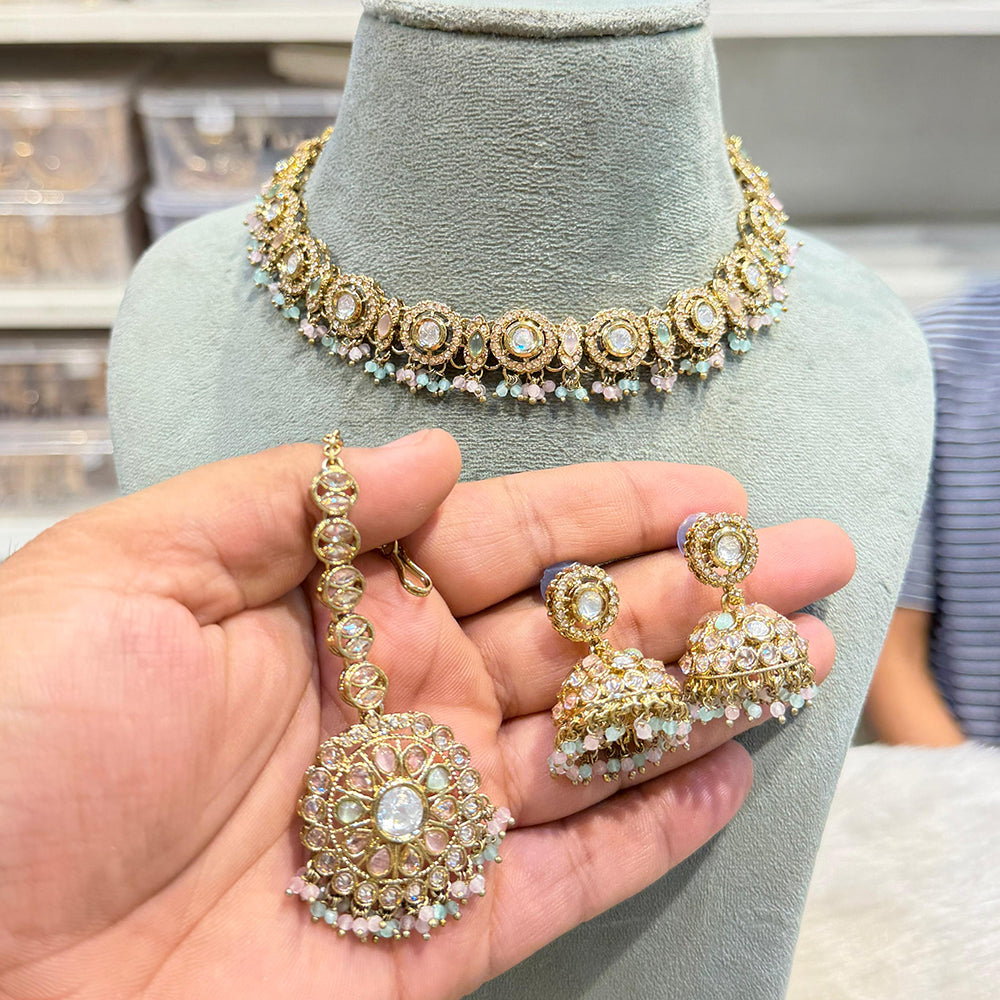 Hira Collections Traditional Crystal Stone And Pearl Necklace Set