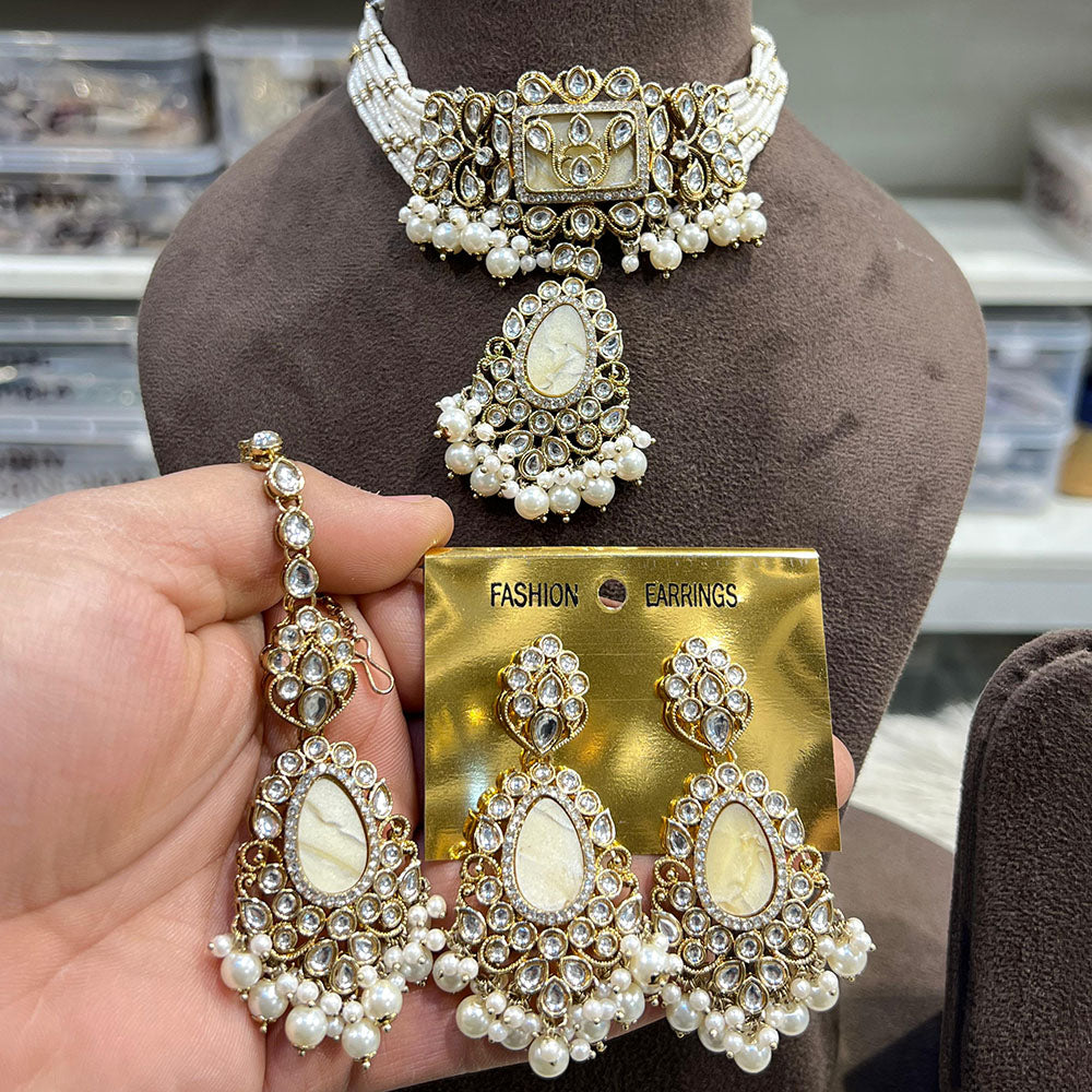 Hira Collections Traditional Kundan Stone Pearl And Beaded Choker Necklace Set