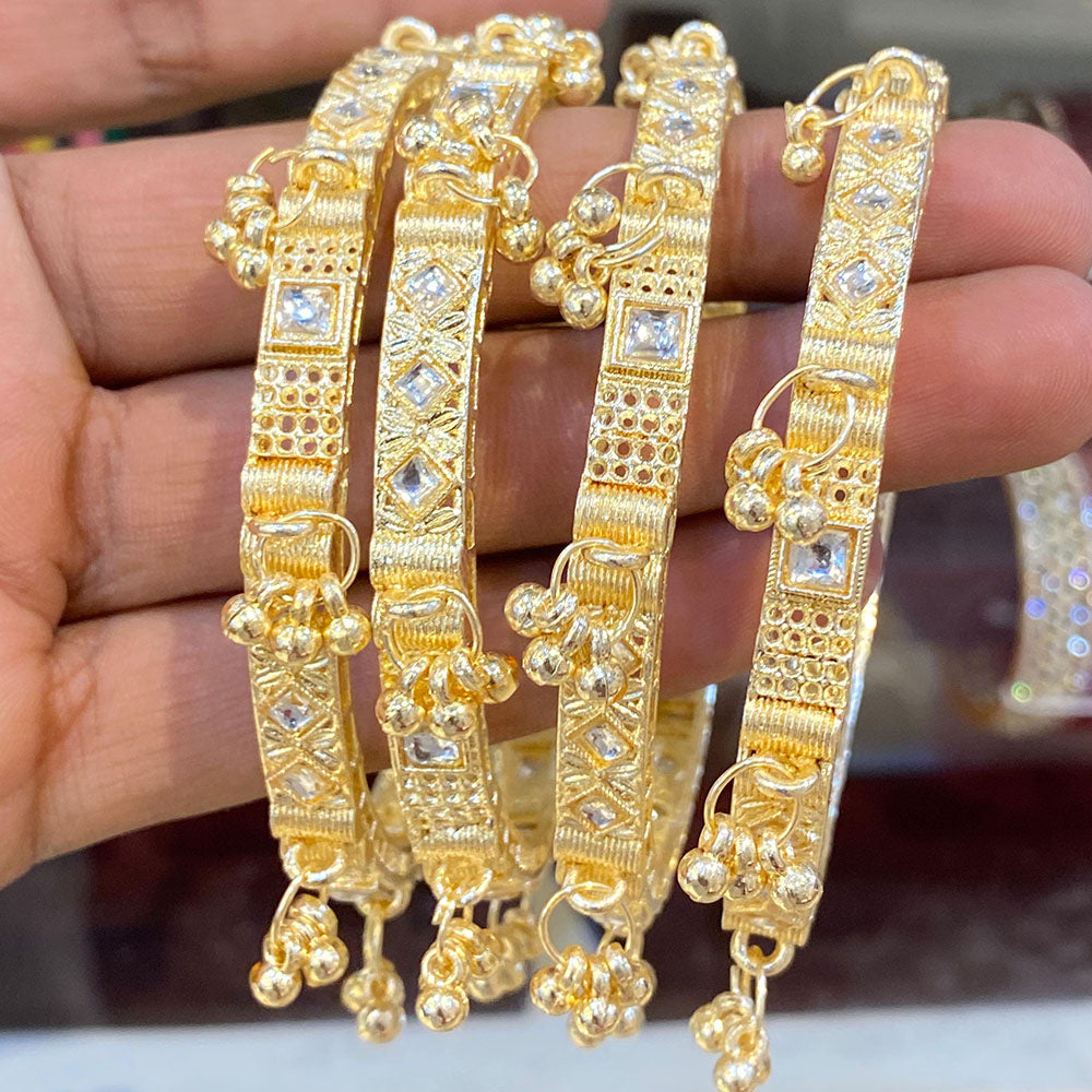 Hira Collections Royal Crystal Stone And Pearl Bangles Set