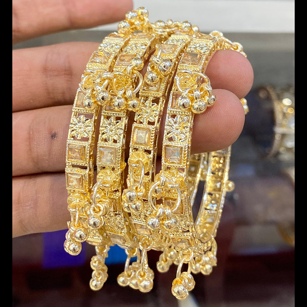 Hira Collections Royal Crystal Stone And Pearl Bangles Set
