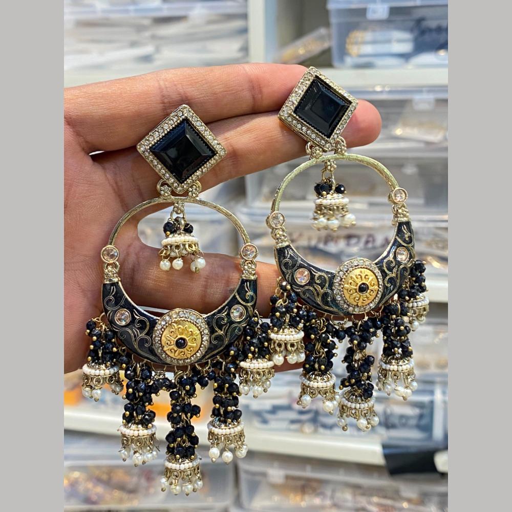 Hira Collections Graceful Pota Stone And Pearl Meenakari Jhumki Earrings