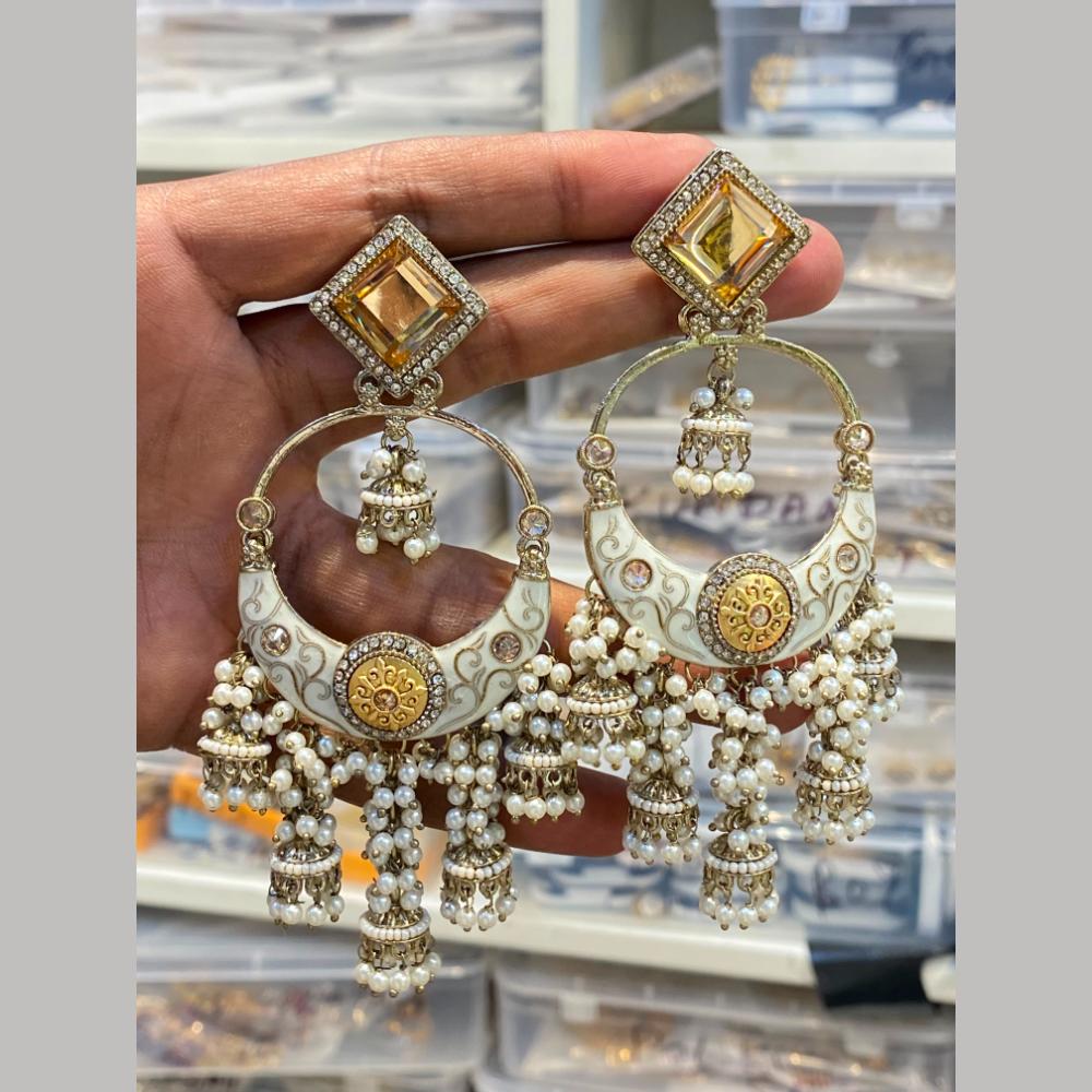 Hira Collections Graceful Pota Stone And Pearl Meenakari Jhumki Earrings