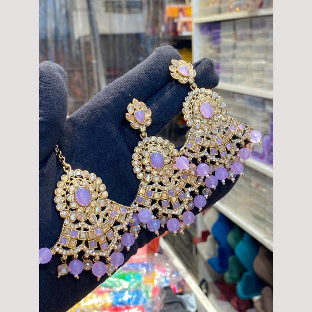 Hira Collections Crystal Stone And Beads Earrings With Maang Tikka Set for Women