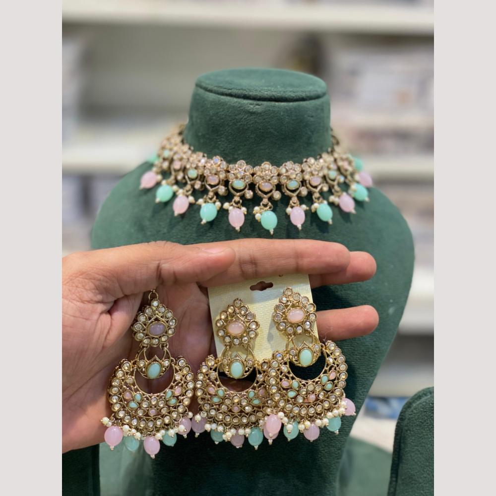 Hira Collection Premium Crystal Stone And Pearl Choker Necklace Set