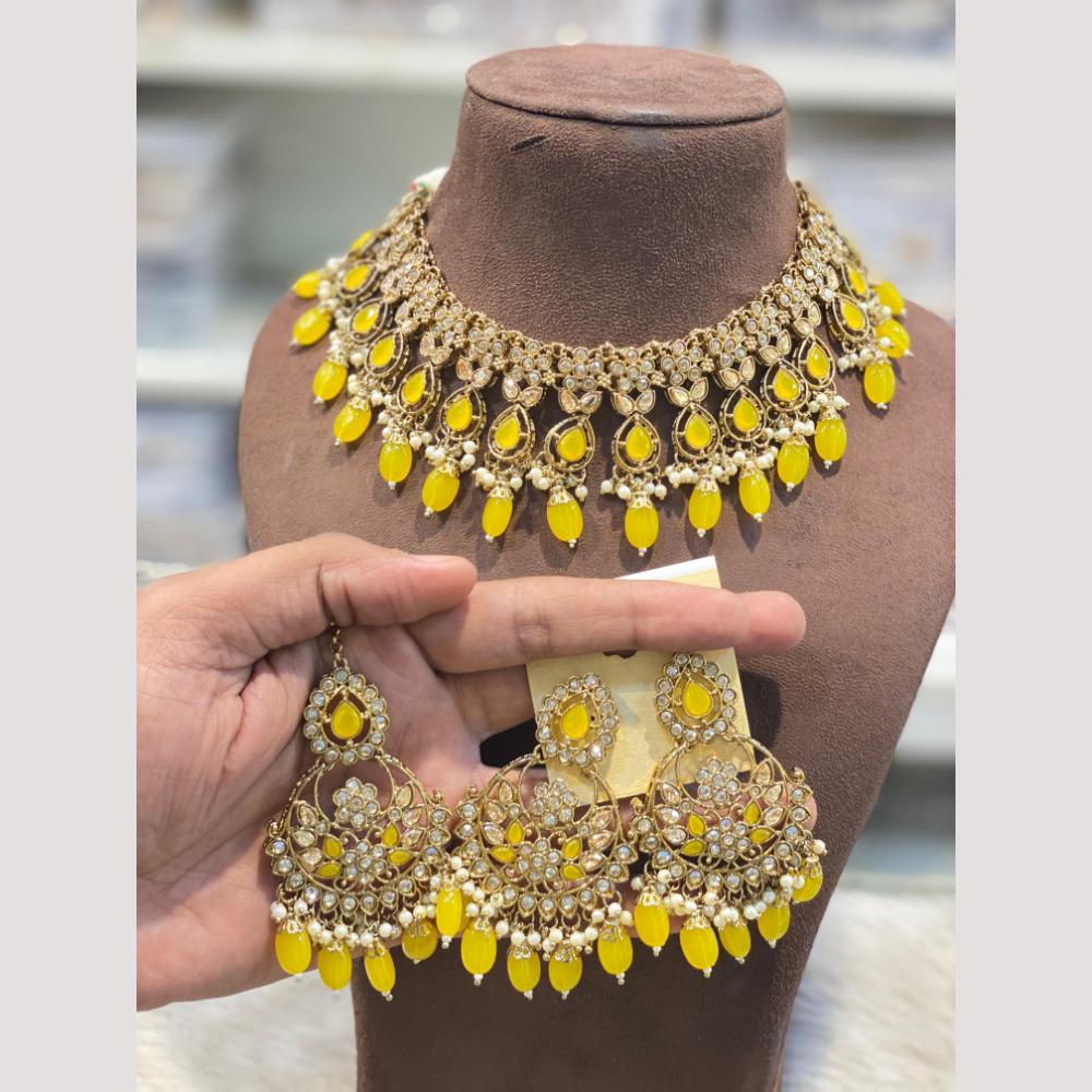 Hira Collection Premium Crystal Stone And Pearl Choker Necklace Set
