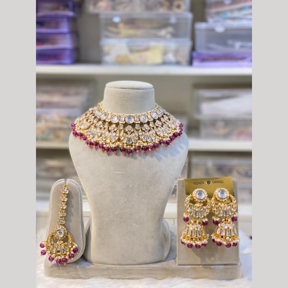 Hira Collection Glamorous Kundan Stone And Beads Choker Necklace Set