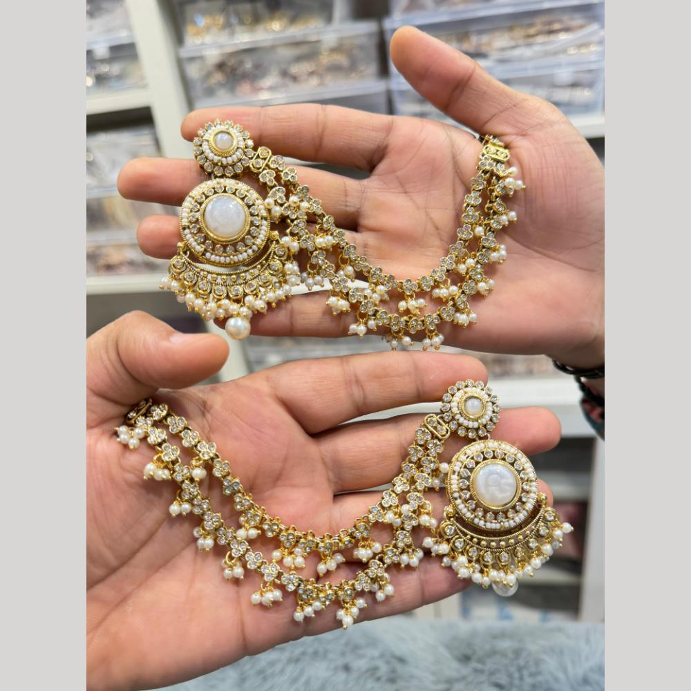 Hira Collections Heritage Kundan Stone And Pearl Kan Chian Dangler Earrings