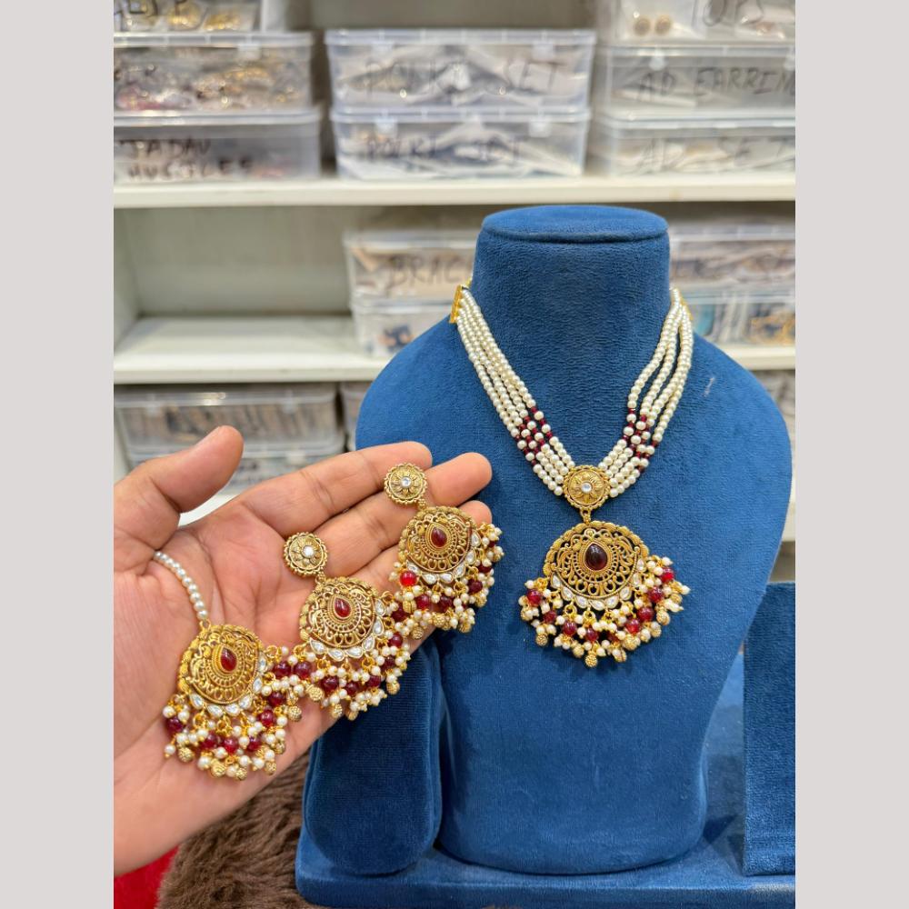 Hira Collections Royal Pota Stone Beads And Pearl Necklace Set