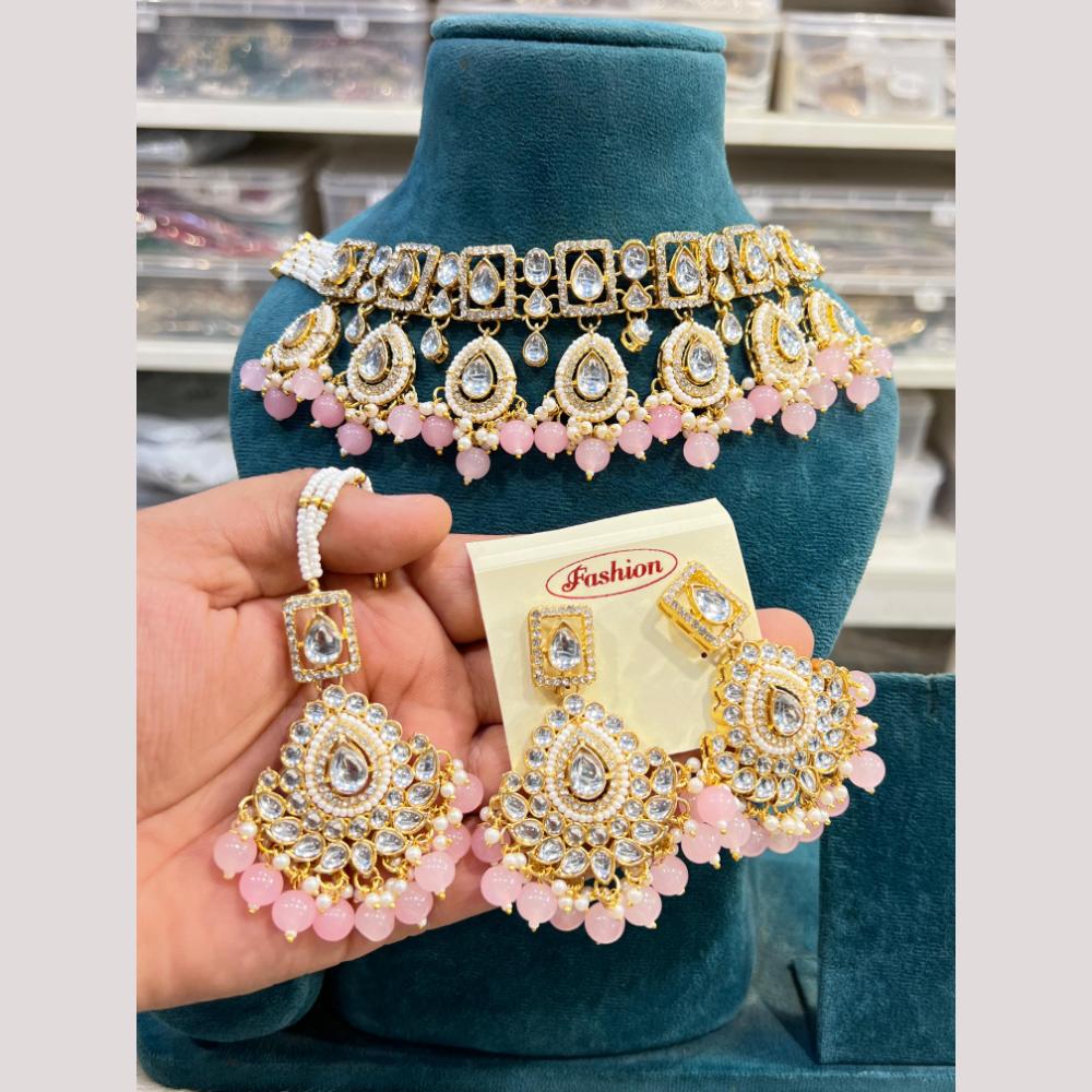 Hira Collections Premium Kundan Stone And Pearl Choker Necklace Set