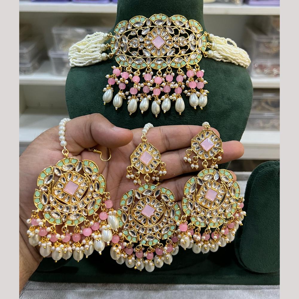 Hira Collections Premium Kundan Stone And Pearl Choker Necklace Set