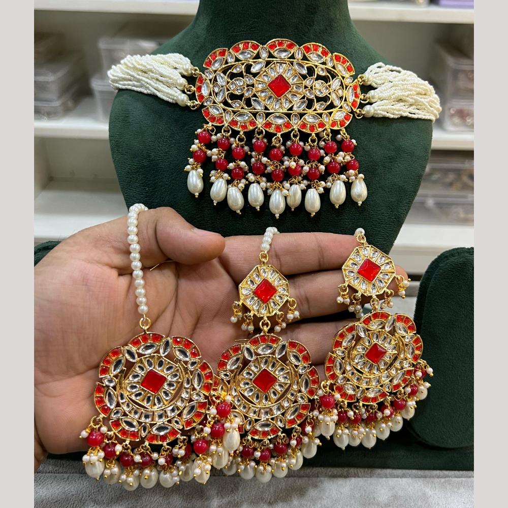 Hira Collections Premium Kundan Stone And Pearl Choker Necklace Set