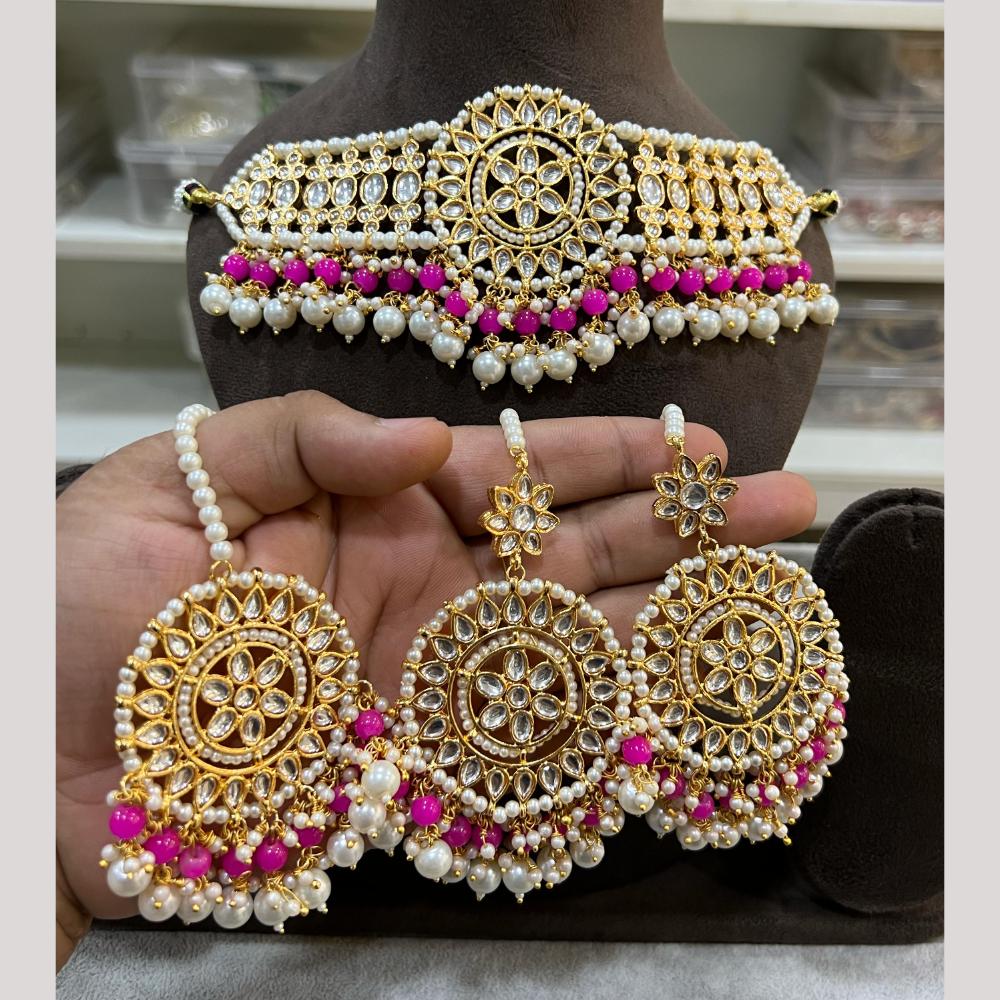 Hira Collections Premium Kundan Stone And Pearl Choker Necklace Set