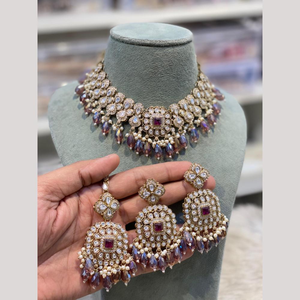 Hira Collections Premium Kundan Stone And Pearl Choker Necklace Set