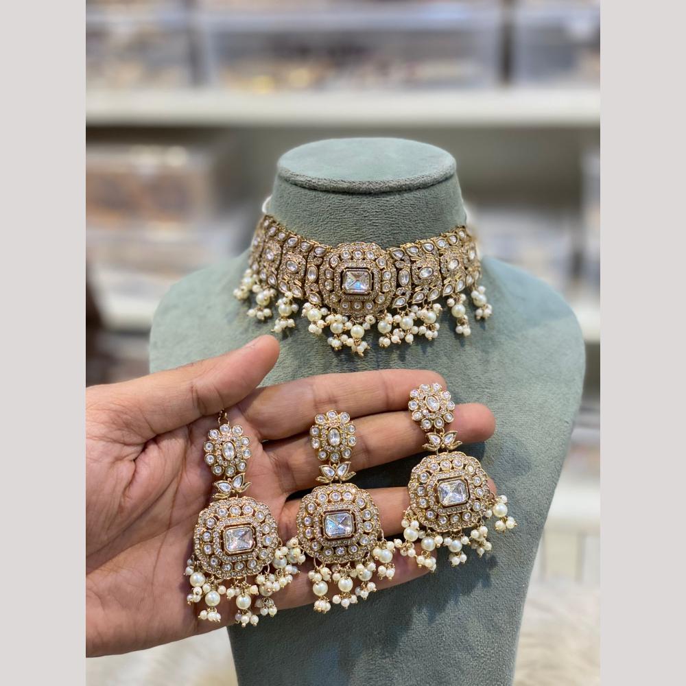 Hira Collections Elegant Pota Stone And Beads Fashion Choker Necklace Set