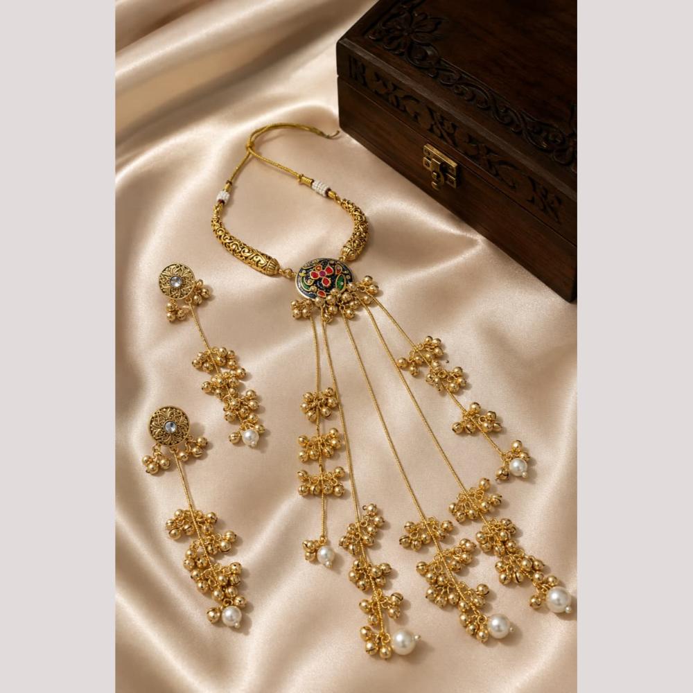 Hira Collections Royal Pota Stone And Meenakari Ghungroo Heritage Necklace Set