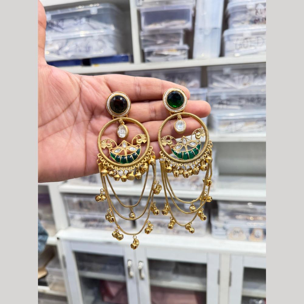 Hira Collections Vintage Pota Stone And Ghungroo Designer Dangler Earrings