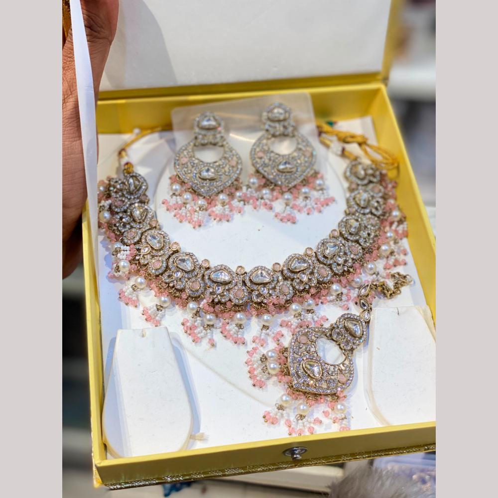 Hira Collections Premium Kundan Stone Beads And Pearl Necklace Set