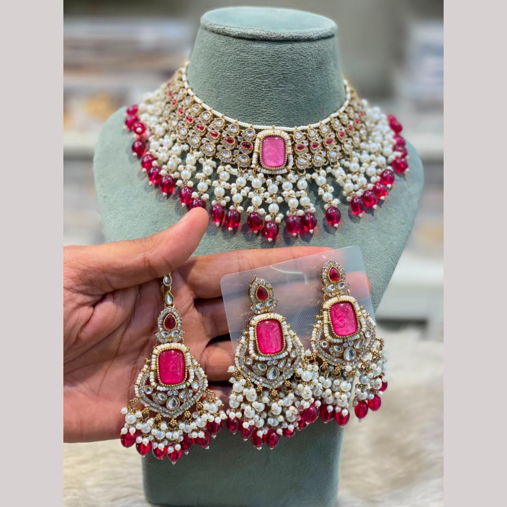 Hira Collections Premium Kundan Stone Beads And Pearl Necklace Set