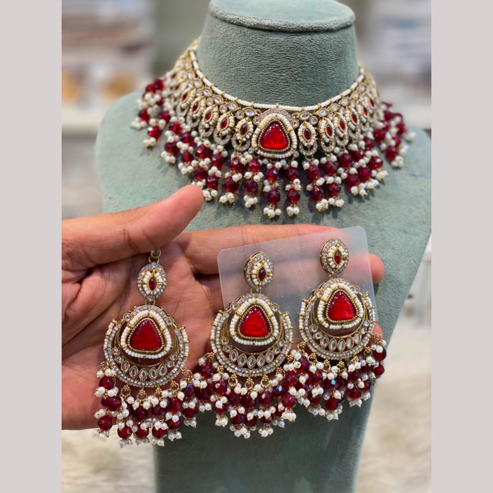 Hira Collections Premium Kundan Stone Beads And Pearl Necklace Set