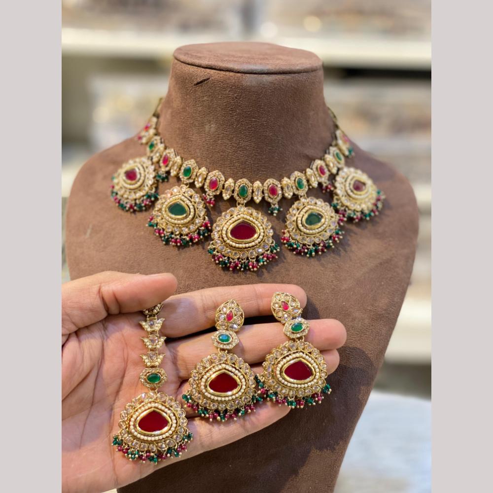 Hira Collections Royal Pota Stone And Pearl Stylish Choker Neckalce Set