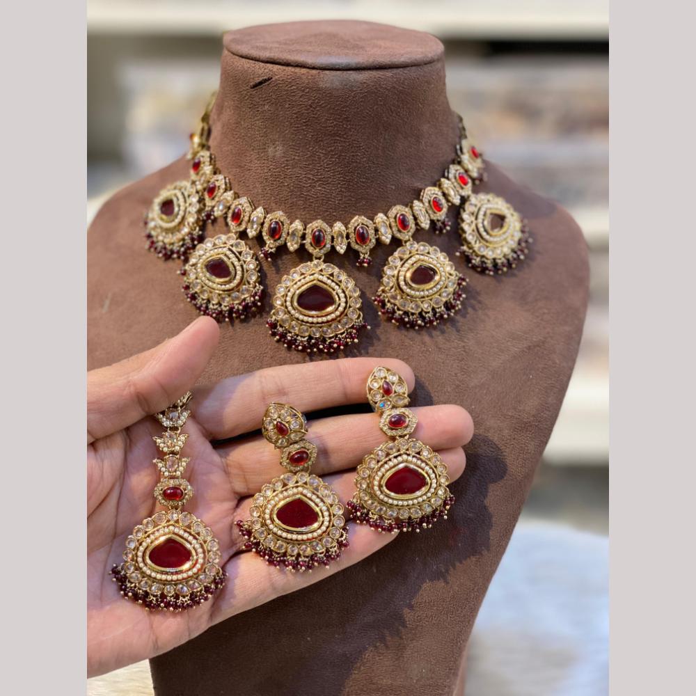Hira Collections Royal Pota Stone And Pearl Stylish Choker Neckalce Set