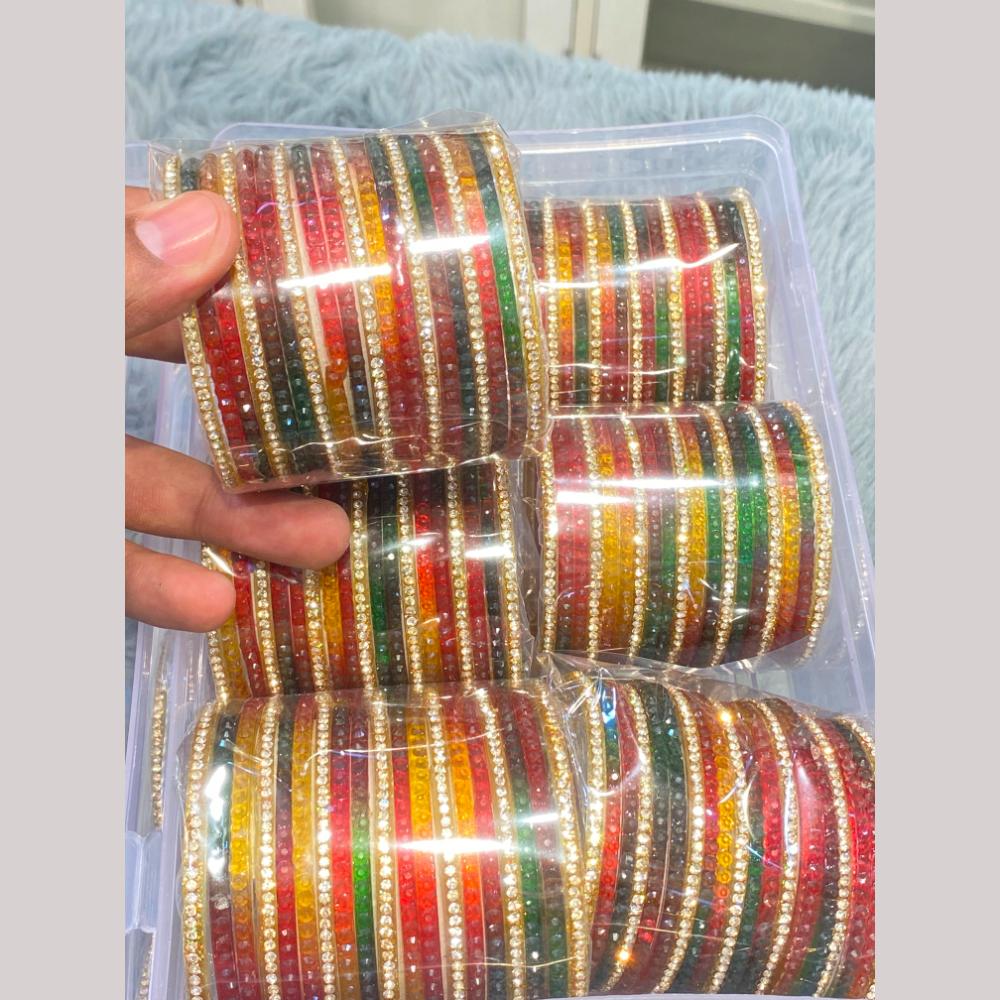Hira Collections Decorative Austrian Stone Colorful Galss Bangles Set