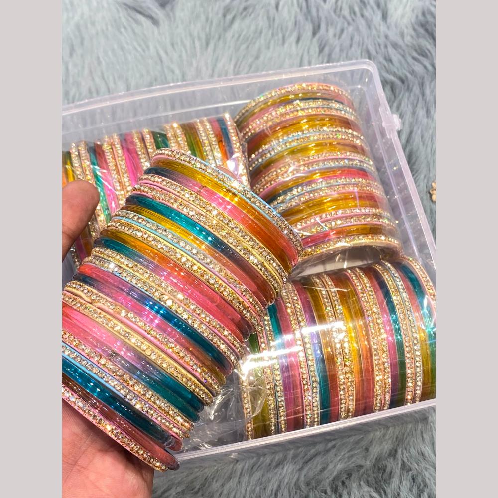 Hira Collections Decorative Austrian Stone Colorful Galss Bangles Set