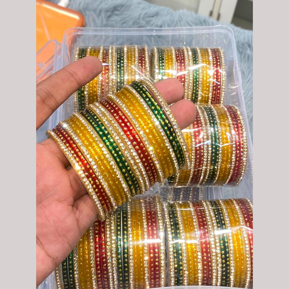 Hira Collections Decorative Austrian Stone Colorful Galss Bangles Set