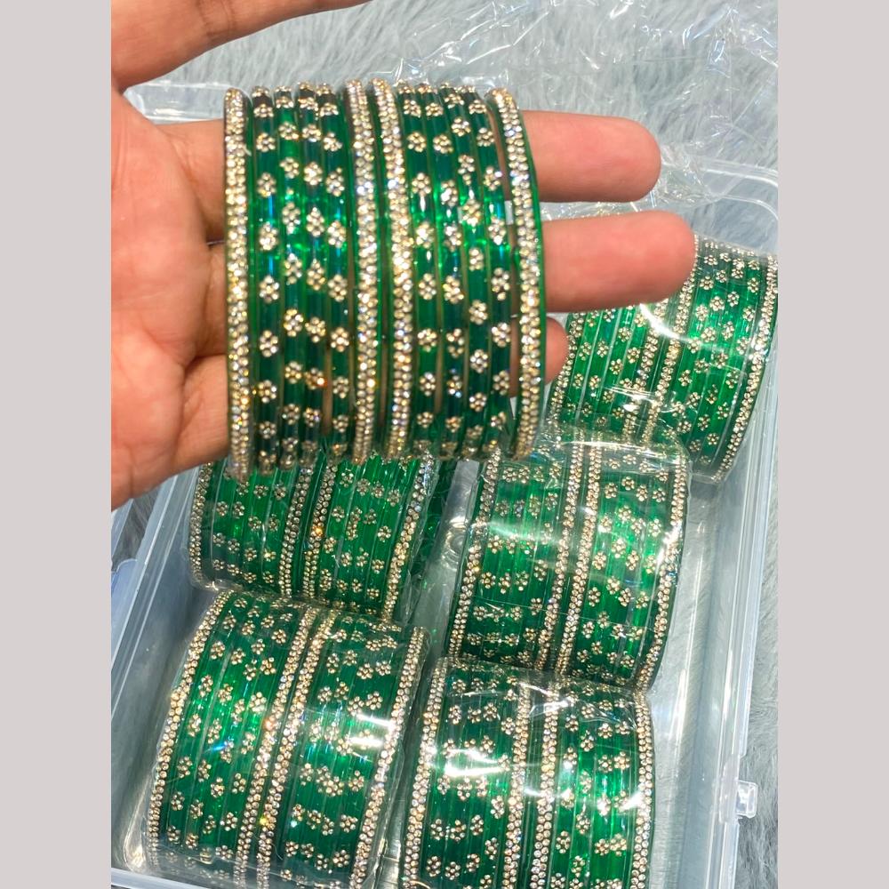 Hira Collections Decorative Austrian Stone Colorful Galss Bangles Set