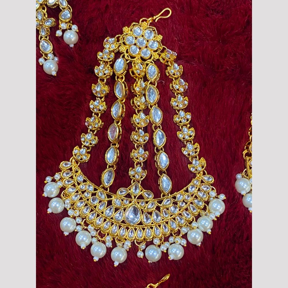 Hira Collections Statement Kundan Stone Pearl Passa for Women /Designer Hair Accessory