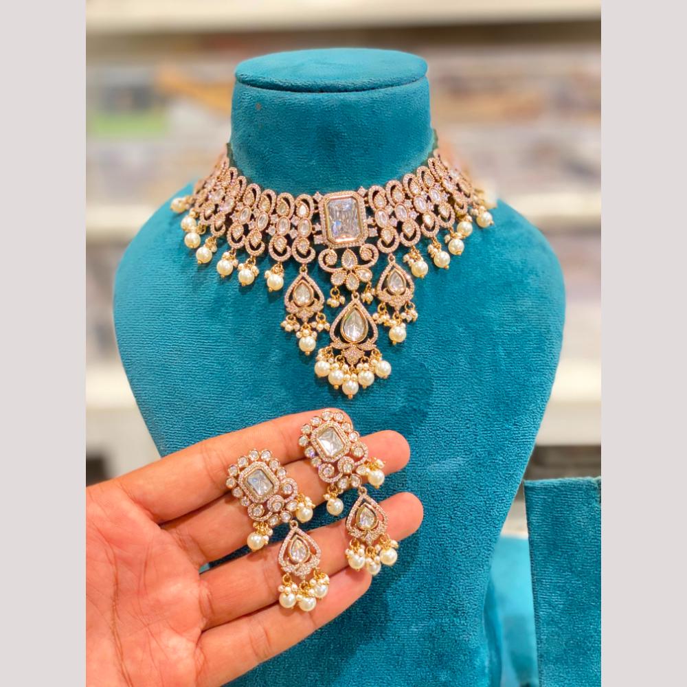 Hira Collections Designer Polki Kundan Stone And Pearl Choker Necklace Set for Women