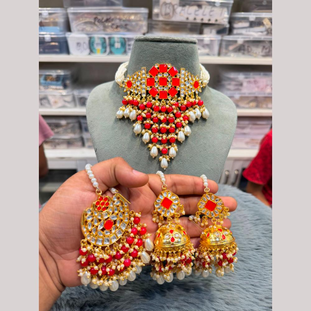 Hira Collections Premium Kundan Stone And Beads Choker Necklace Set