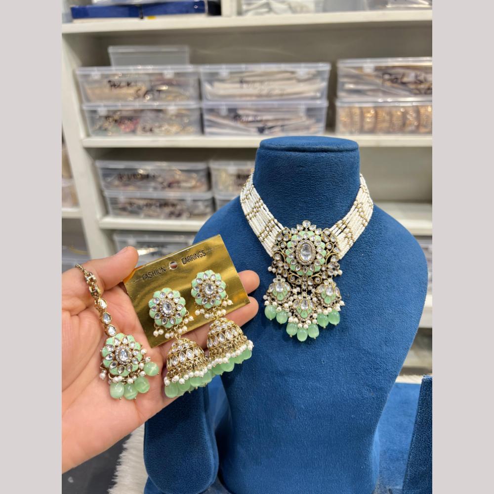 Hira Collections Premium Kundan Stone And Beads Choker Necklace Set